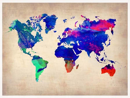 World Watercolor Map 2 by Naxart art print
