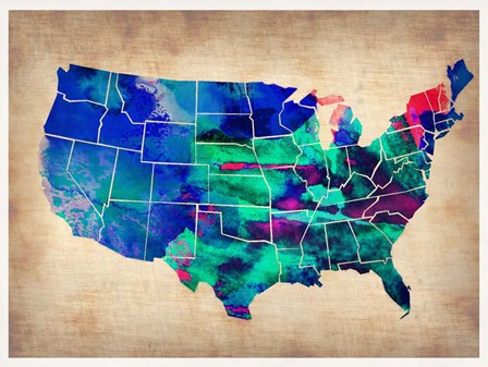 USA Watercolor Map 3 by Naxart art print