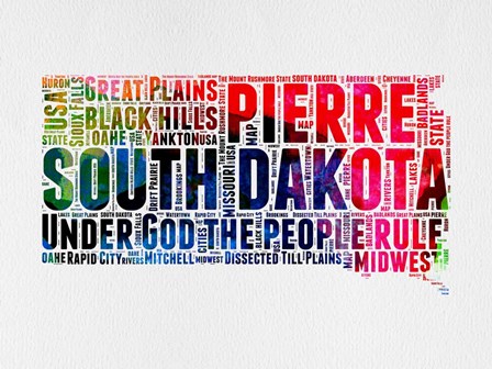 South Dakota Watercolor Word Cloud by Naxart art print