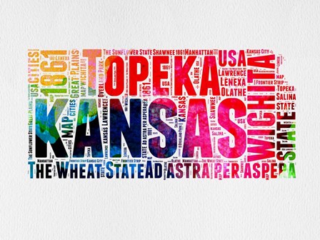 Kansas Watercolor Word Cloud by Naxart art print