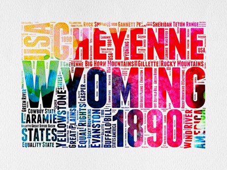 Wyoming Watercolor Word Cloud by Naxart art print