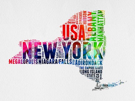 New York Watercolor Word Cloud by Naxart art print