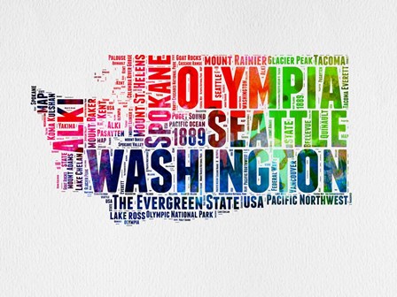 Washington Watercolor Word Cloud by Naxart art print