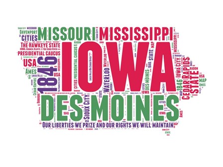 Iowa Word Cloud Map by Naxart art print