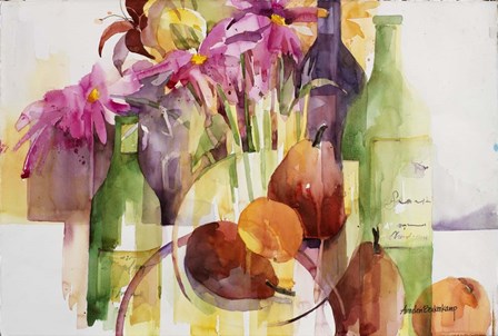 Cosmos, Bottles And Pears by Annelein Beukenkamp art print