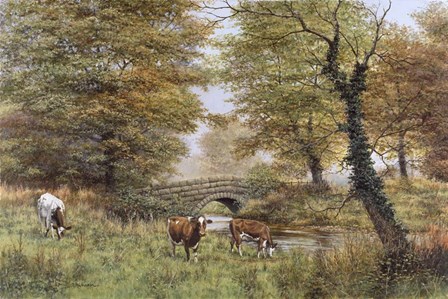Cows By Bridge by Bill Makinson art print
