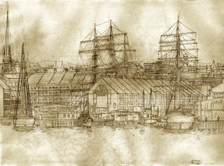Boston Harbor c. 1877 Sepia Tone by Stanton Manolakas art print