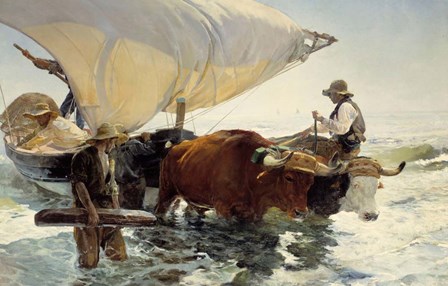 Returning from Fishing - Hauling of the Boat by Joaquin Sorolla y Bastida art print
