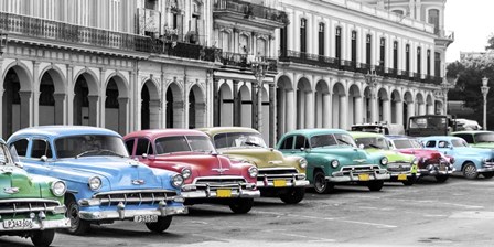 Cars Parked in Line, Havana, Cuba by Pangea Images art print