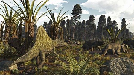 A Triassic Scene With The Sailback Arizonasaurus And Some Dicynodonts by Arthur Dorety/Stocktrek Images art print