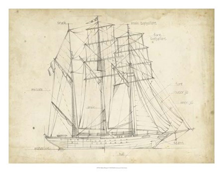 Sailboat Blueprint I by Ethan Harper art print