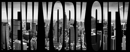 Aerial view of cityscape through text, NY by Panoramic Images art print