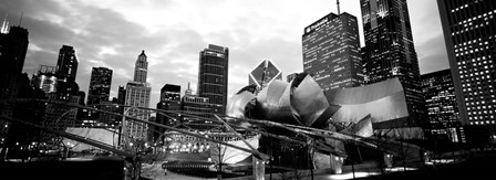 Low angle view of buildings lit up at night, Millennium Park, Chicago, Illinois by Panoramic Images art print