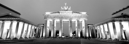 Low angle view of a gate lit up at dusk, Brandenburg Gate, Berlin, Germany BW by Panoramic Images art print