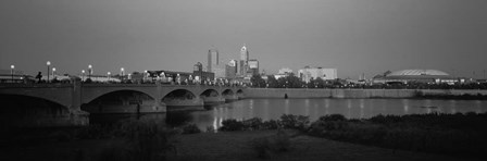 Bridge over a river with skyscrapers in the background, White River, Indianapolis, Indiana by Panoramic Images art print