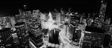 Illinois, Chicago, Chicago River, High angle view of the city at night by Panoramic Images art print