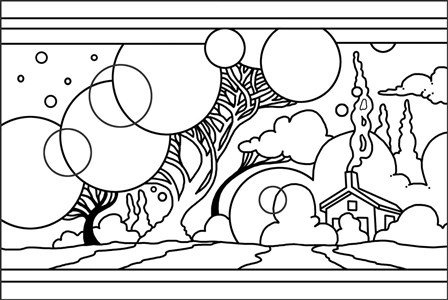Circle Tree Landscape Lineart by Howie Green art print