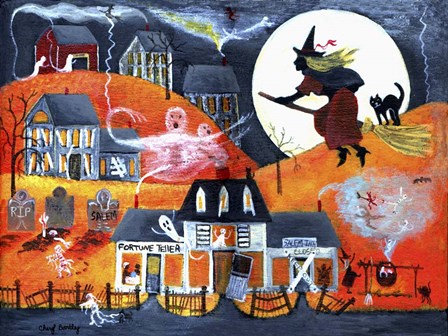 All Hallows Eve Halloween Witch &amp; Fortuneteller by Cheryl Bartley art print