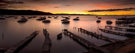 Jetties at Sunset, Copacabana, Lake Titicaca, Bolivia by Panoramic Images art print