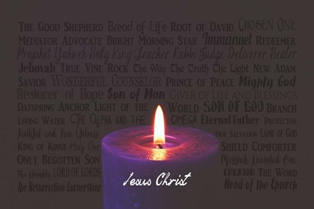 Names of Jesus Purple Candle by Inspire Me art print