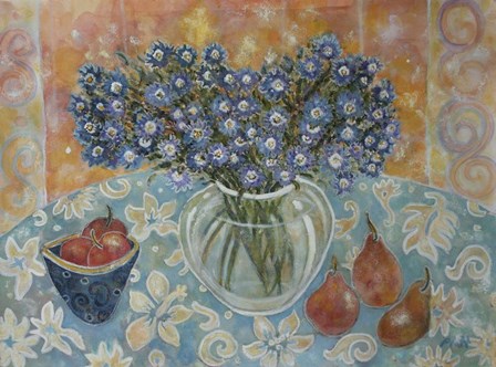 Blue Flowers On A Hawaiian Cloth by Lorraine Platt art print