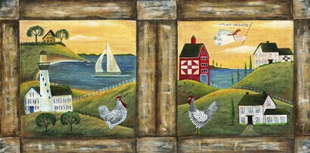 Peace On Earth Country Chicken Rooster by Cheryl Bartley art print