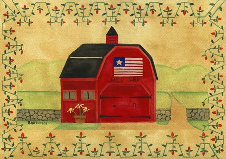 Primtive American Red Barn by Cheryl Bartley art print