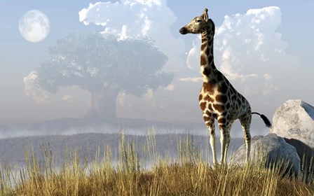 Giraffe And Giant Tree by Daniel Eskridge art print