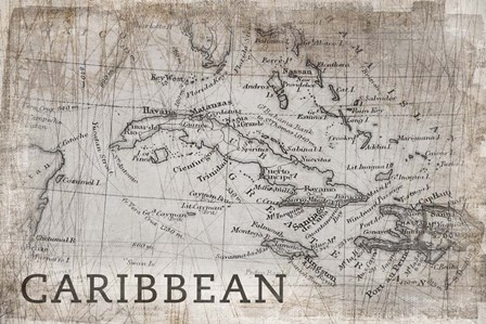 Carribean Map White by PI Galerie art print