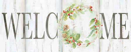 Holiday Wreath Welcome Sign by Cynthia Coulter art print