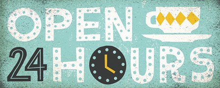 Retro Diner Open 24 Hours Panel by Michael Mullan art print