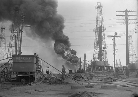 1920s Oil Field Fire Column Of Black Smoke In Field by Vintage PI art print