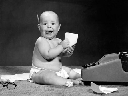 1960s Eager Baby Accountant Working At Adding Machine by Vintage PI art print