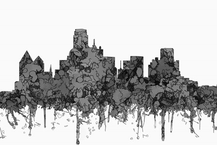 Dallas Texas Skyline - Cartoon B&amp;W by Marlene Watson art print