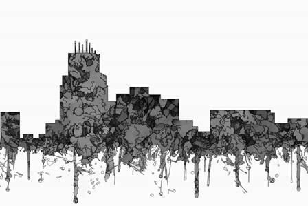 Durham North Carolina Skyline - Cartoon B&amp;W by Marlene Watson art print