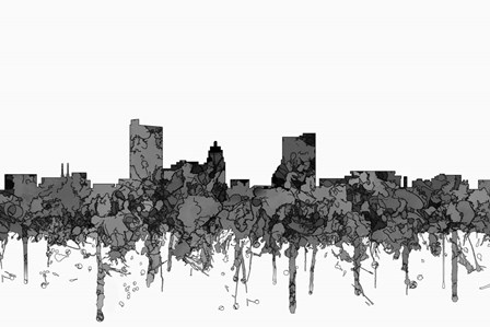 Fort Wayne Indiana Skyline - Cartoon B&amp;W by Marlene Watson art print