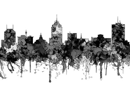 Fresno California Skyline - Cartoon B&amp;W by Marlene Watson art print