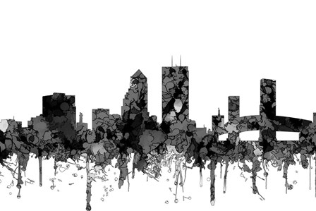 Jacksonville Florida Skyline Cartoon B&amp;W by Marlene Watson art print