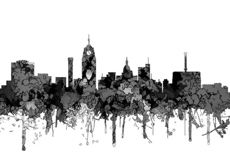 Lansing Michigan Skylines - Cartoon B&amp;W by Marlene Watson art print