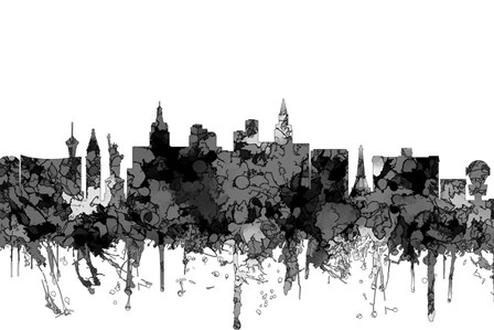 Las Vegas Nevada Skyline 2 - Cartoon B&amp;W by Marlene Watson art print