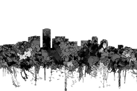 Long Beach California Skyline-  Cartoon B&amp;W by Marlene Watson art print