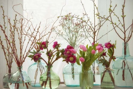 Spring Flowers in Glass Bottles VII by Cora Niele art print