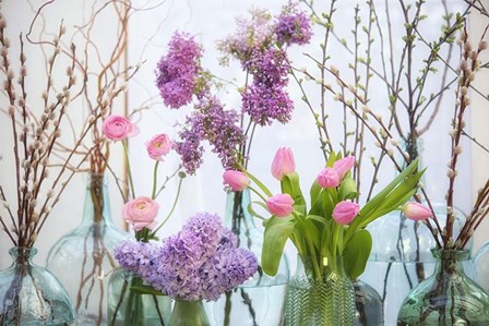 Spring Flowers in Glass Bottles VIII by Cora Niele art print