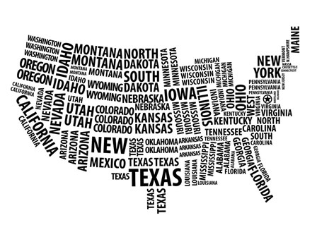 Typography USA Map by Naxart art print