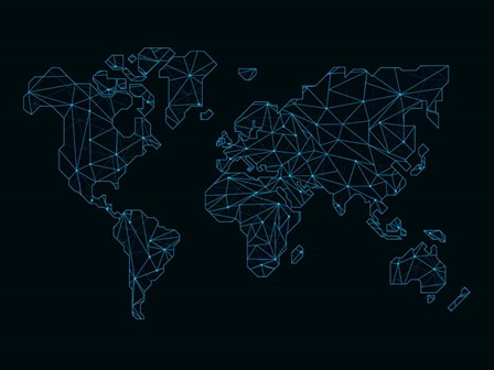 World Map Blue Wire by Naxart art print