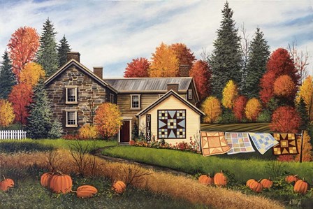 Pumpkins Fall Quilts by Debbi Wetzel art print