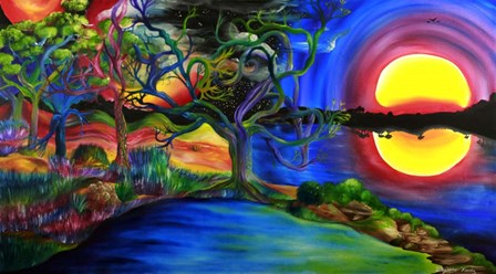 Colorful Psychedelic Rainbow Lake Art by Stephanie Analah art print