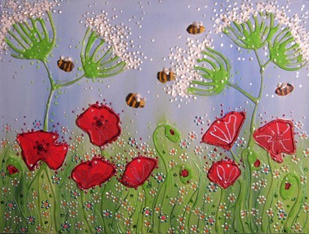Poppies And Bees by Angie Livingstone art print