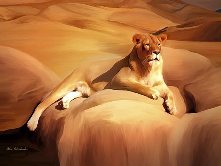 Lioness On A Rock 2 by Ata Alishahi art print