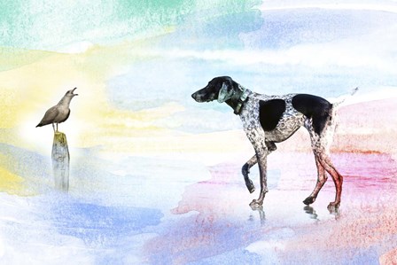 Dog and bird by Ata Alishahi art print